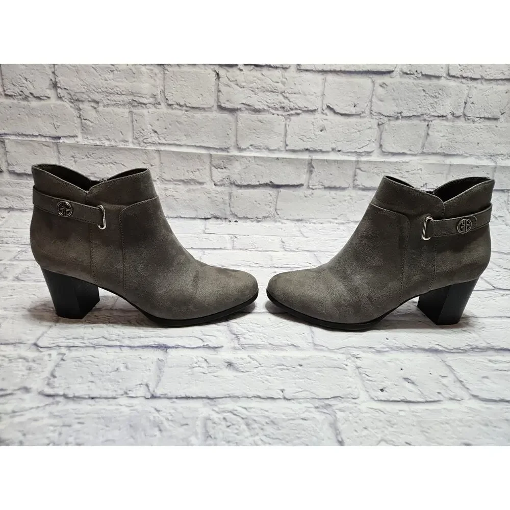 Giani Bernini Women’s Gray Suede Ankle Boots Bootie Block Heel Zip Size 10M EUC